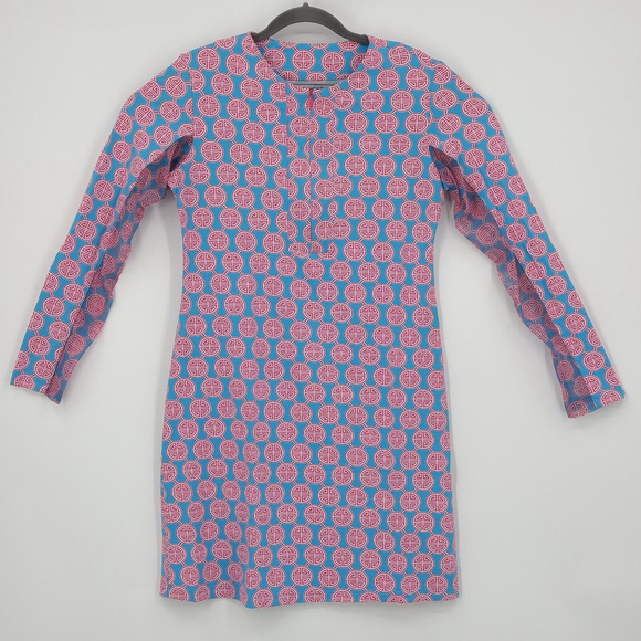 Ibkül Dresses & Skirts - Ibkül Pink Blue Geo Print Long Mesh Sleeve Medium Athleisure Golf Tennis 1/4 Zip